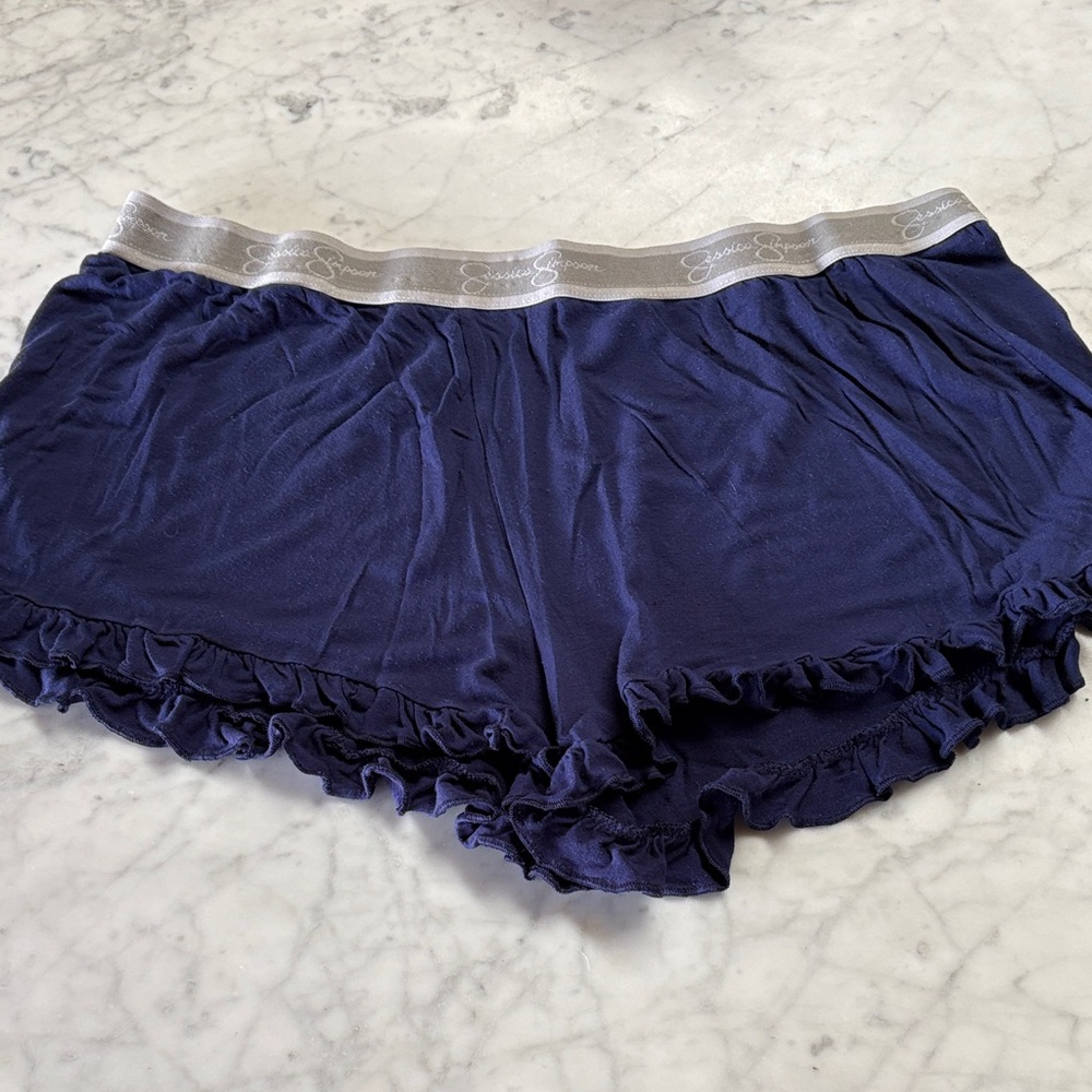 Jessica Simpson medium blue grey pajama short ruffle hemline elastic waistband